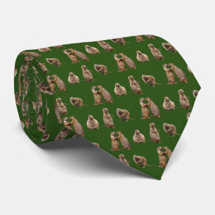 Prairie Dog Frenzy Tie Double Sided (Dark Green)