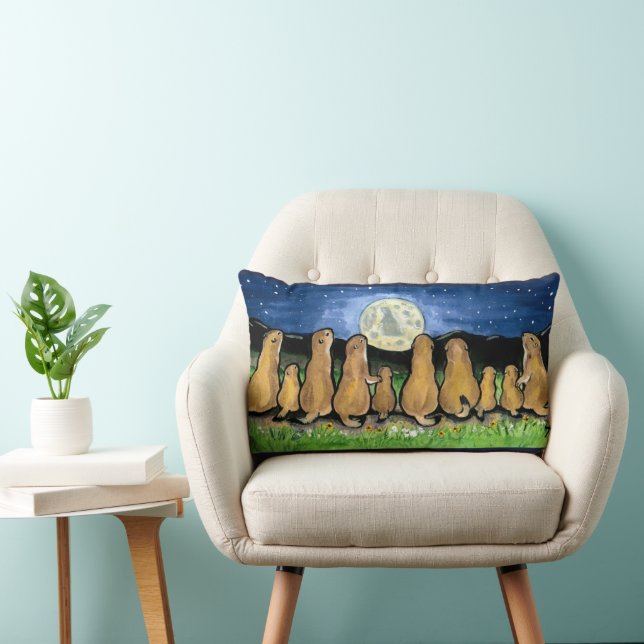 Prairie Dog Moon Night Scene Designer Pillow (Chair)