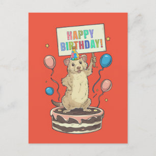 prairie dog standing on cake happy & birthday sign postcard