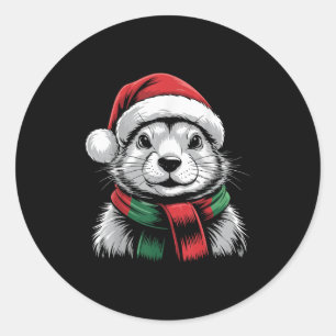 Prairie Dog Xmas Santa Hat Scarf Christmas Costume Classic Round Sticker