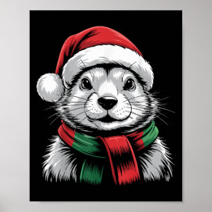 Prairie Dog Xmas Santa Hat Scarf Christmas Costume Poster