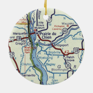 Prairie du Chien WI Vintage Map Ceramic Ornament