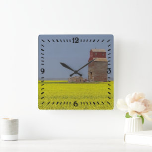 Prairie Elevator Landscape Square Clock