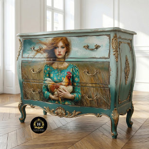 Prairie Girl Chicken Dresser Furniture Decoupage Tissue Paper