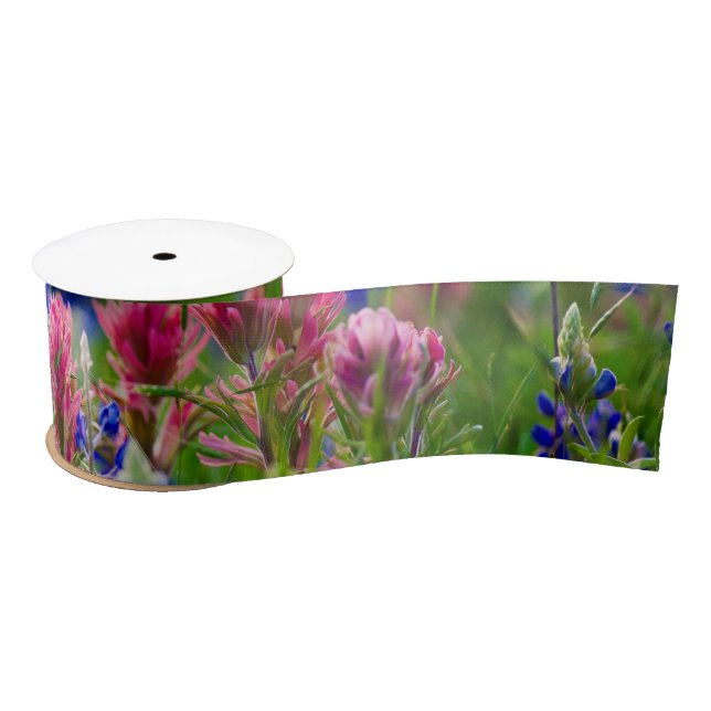 Prairie Paintbrush and Bluebonnets Satin Ribbon (Spool)