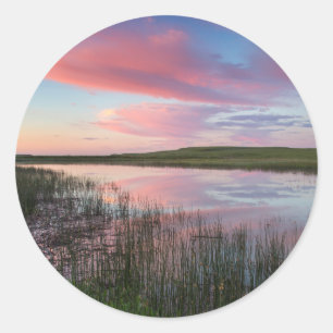 Prairie Pond Reflects Brilliant Sunrise Clouds Classic Round Sticker