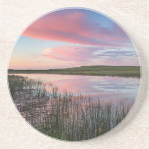 Prairie Pond Reflects Brilliant Sunrise Clouds Coaster