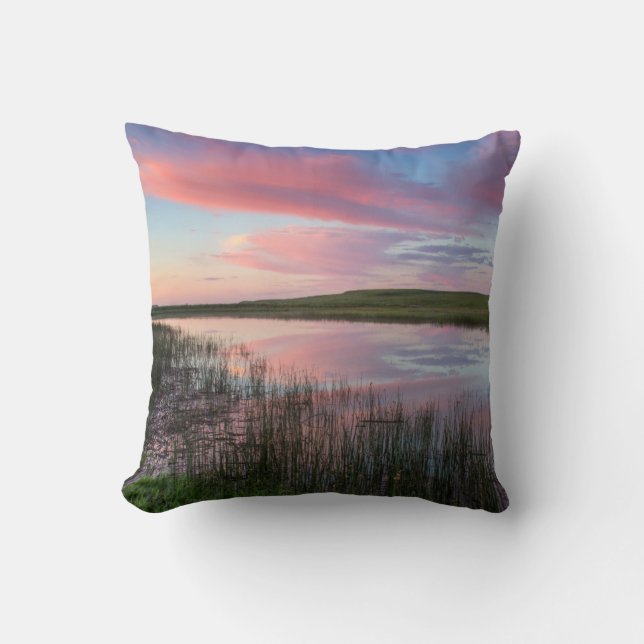 Prairie Pond Reflects Brilliant Sunrise Clouds Cushion (Front)