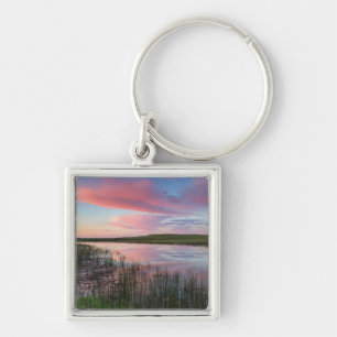 Prairie Pond Reflects Brilliant Sunrise Clouds Key Ring