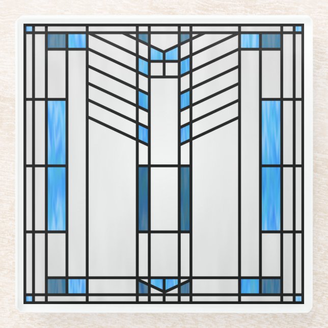Prairie School Style Interpretation No. 1 Glass Coaster (Front)