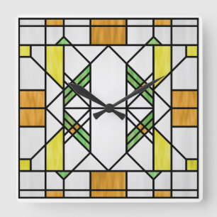 Prairie School Style Interpretation No. 2 Square Wall Clock