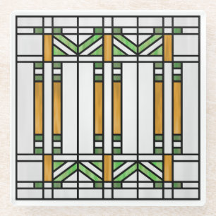 Prairie School Style Interpretation No. 4 Glass Coaster