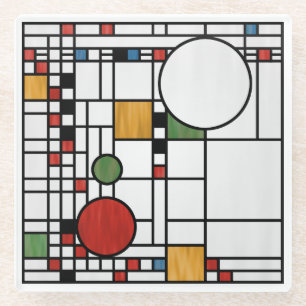 Prairie School Style Interpretation No. 5 Glass Coaster