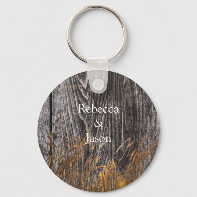 Prairie Wheat On Barn Board Key Ring (Front)