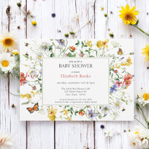 Prairie Wildflowers, Bees, Butterflies Baby Shower Invitation