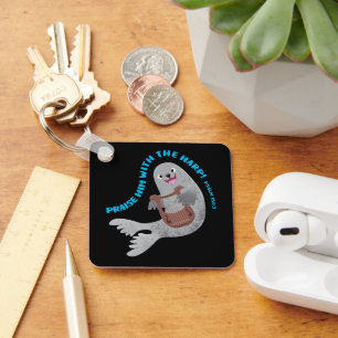 Praise cute harp seal scripture bible verse psalm key ring