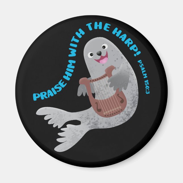 Praise cute harp seal scripture bible verse psalm magnet (Front)