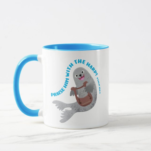 Praise cute harp seal scripture bible verse psalm mug (Left)