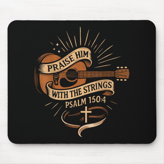Praise Him With The Strings Jesus Acoustic Guitar  Mouse Pad (Front)