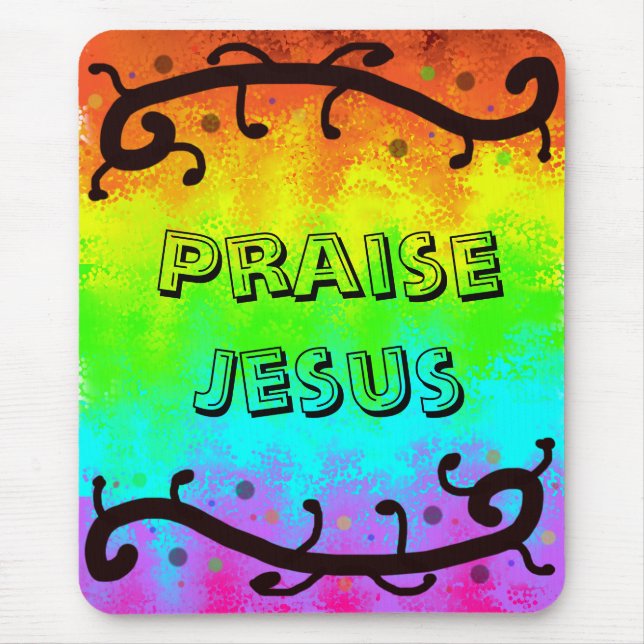 Praise Jesus Rainbow Mouse Pad (Front)