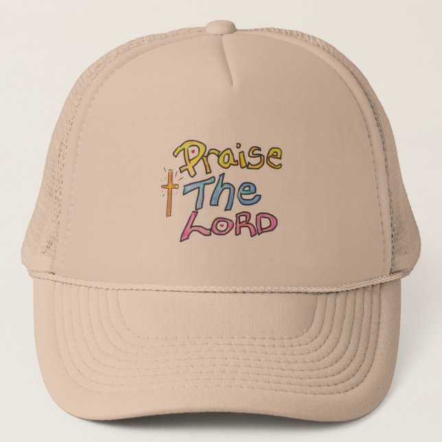 ‘Praise the LORD’ Christian Quote with Cross Trucker Hat (Front)