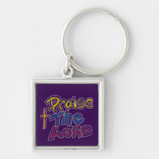 Praise the LORD Colourful Purple Christian  Key Ring (Front)