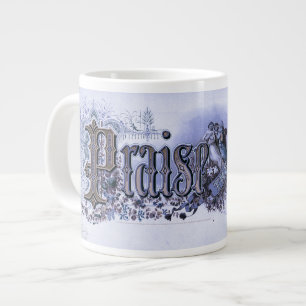 "Praise The Lord" Vintage Christian Art muted blue Large Coffee Mug