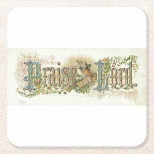 "Praise The Lord" Vintage Christian Art Square Paper Coaster