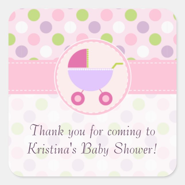 Pram and Polka Dots Baby Shower Sticker (Front)