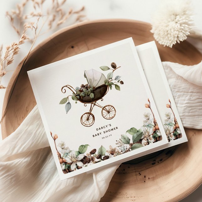 Pram 'Baby is Brewing' Coffee Baby Shower Napkin (Creator Uploaded)