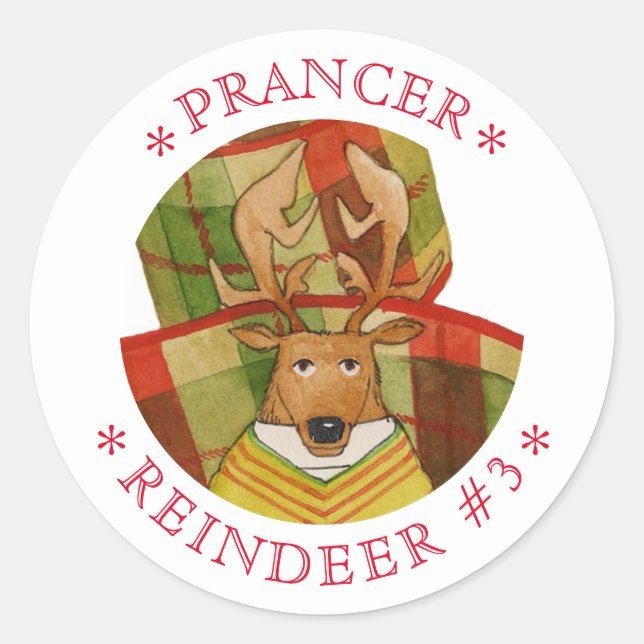PRANCER REINDEER Large Round Stickers (Front)