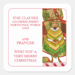 PRANCER REINDEER Small Address Envelope Seals