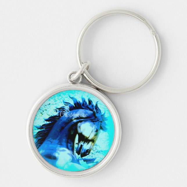 Prancing blue mustang Thunder_Cove Key Ring (Front)