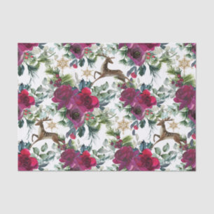 Prancing Deer in Roses and Holly Tissue Paper