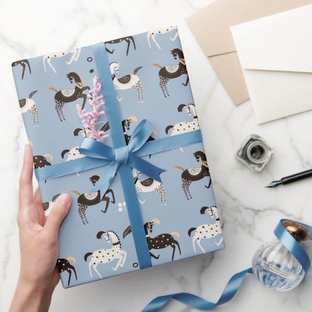 Prancing Folk Art Circus Horses All Occasion Wrapping Paper (Gifting)