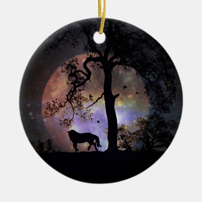 Prancing Horse in the Moon Christmas Ornament (Front)