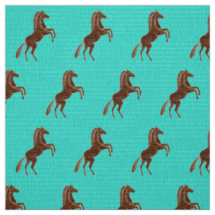 Prancing Horse on Textured Turquoise Fabric