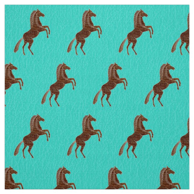 Prancing Horse on Textured Turquoise Fabric (Swatch)