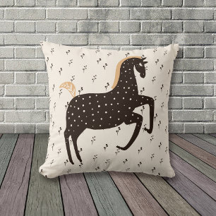 Prancing Nordic Pony on Black Pattern Cushion