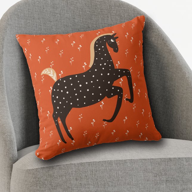 Prancing Nordic Pony on Red Pattern Cushion (Creator Uploaded)