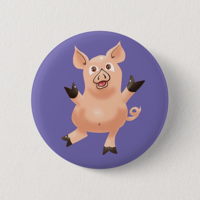 Prancing Pig on Purple 6 Cm Round Badge (Front)