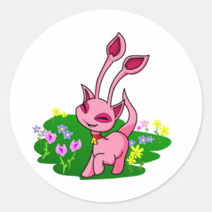 Prancing pink Aisha through flowers Classic Round Sticker