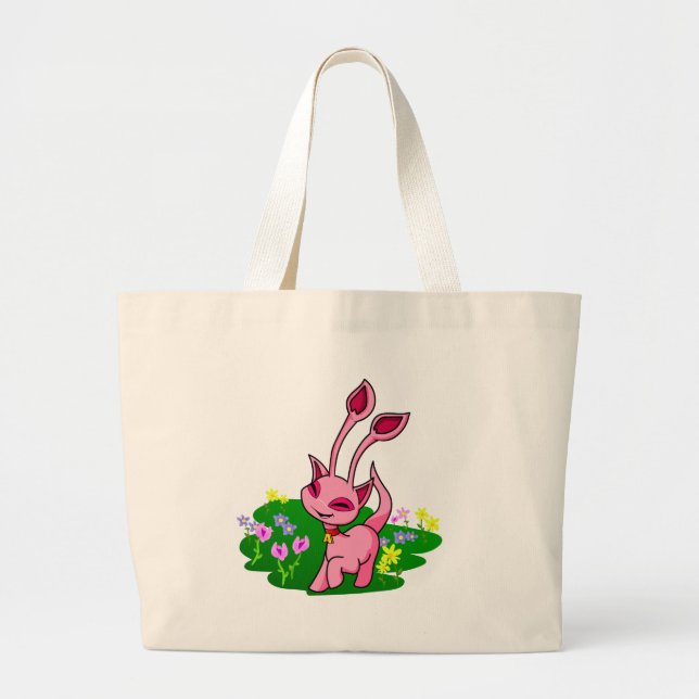 Prancing pink Aisha through flowers Large Tote Bag (Front)