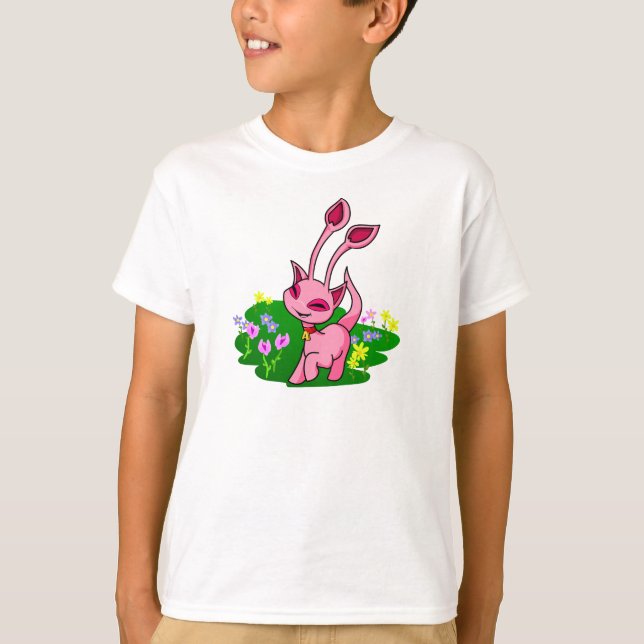 Prancing pink Aisha through flowers T-Shirt (Front)