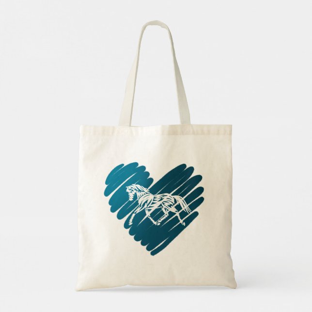 Prancing Pony Blue Heart Scribble Design Tote Bag (Back)