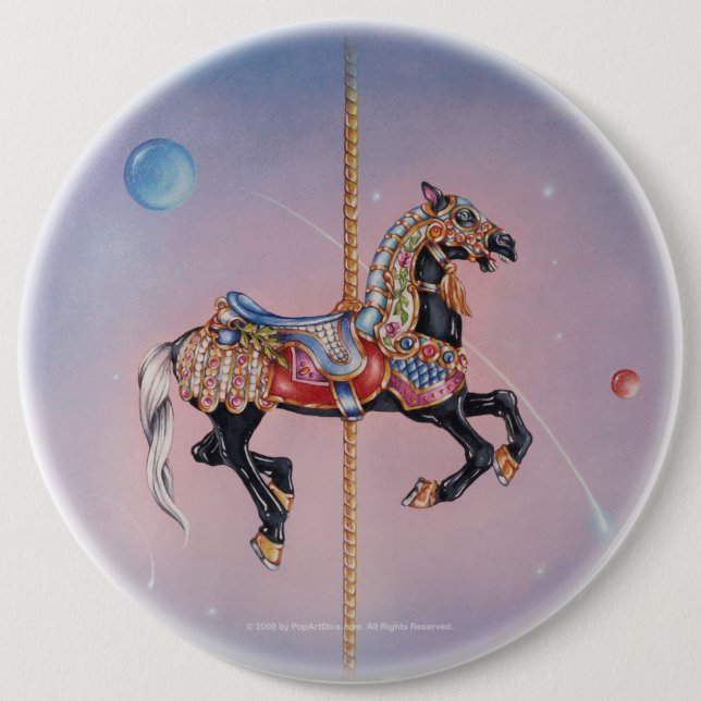 PRANCING PONY CAROUSEL 6 CM ROUND BADGE (Front)