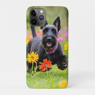 Prancing Scottish Terriers in grass and flowers iPhone 11 Pro Case
