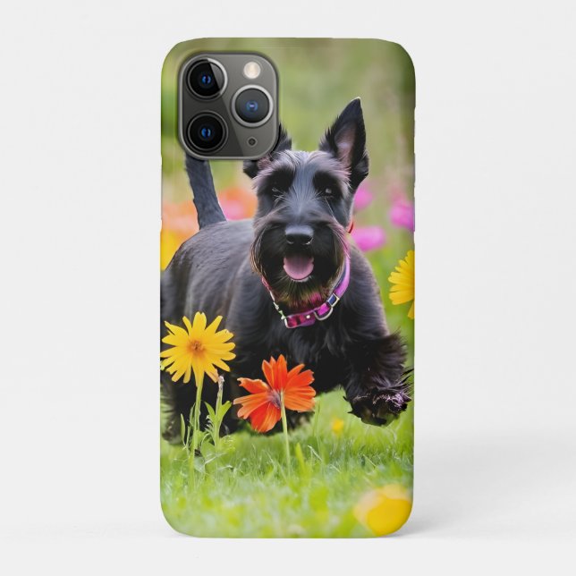 Prancing Scottish Terriers in grass and flowers Case-Mate iPhone Case (Back)