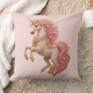 Prancing Unicorn flowing pink mane Cushion