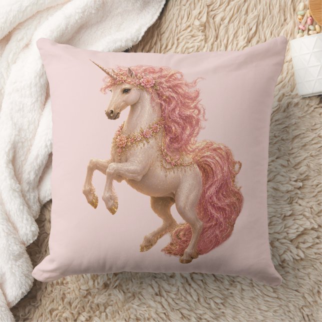 Prancing Unicorn flowing pink mane Cushion (Blanket)